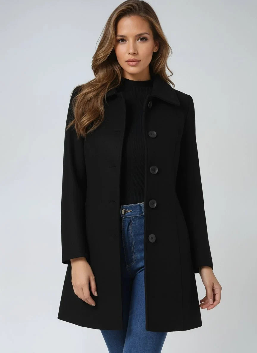 Women's Tailored Winter Coat - Button Front Structured Jacket