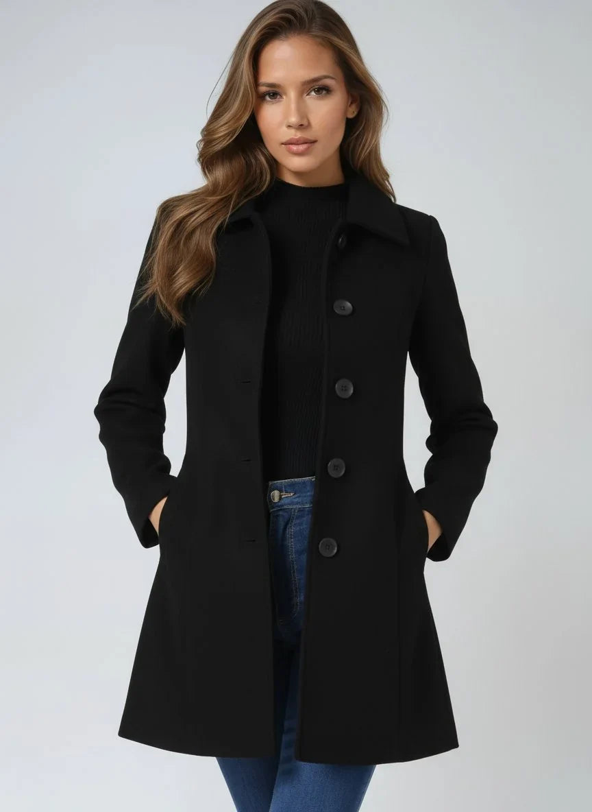 Women's Tailored Winter Coat - Button Front Structured Jacket