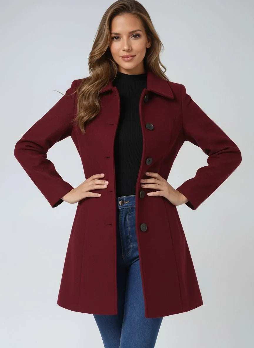Women's Tailored Winter Coat - Button Front Structured Jacket