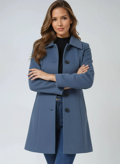 Women's Tailored Winter Coat - Button Front Structured Jacket