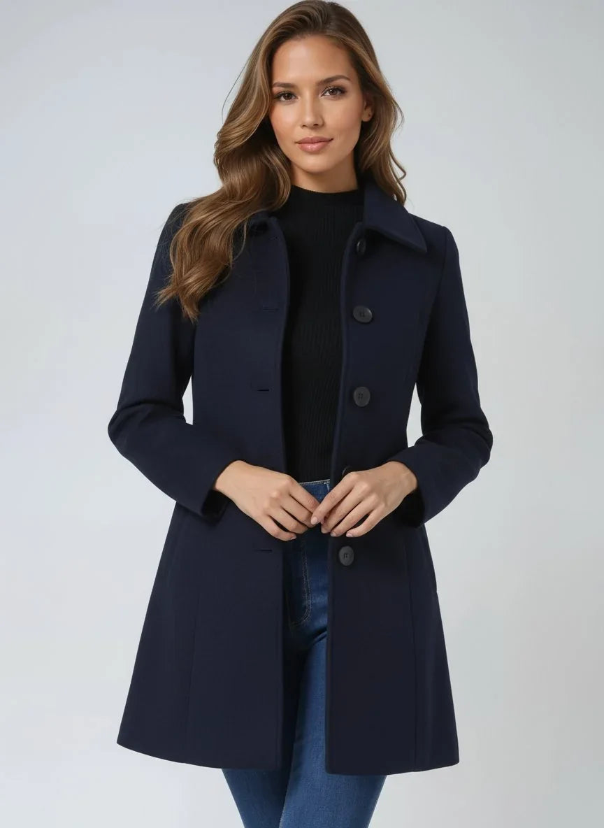 Women's Tailored Winter Coat - Button Front Structured Jacket