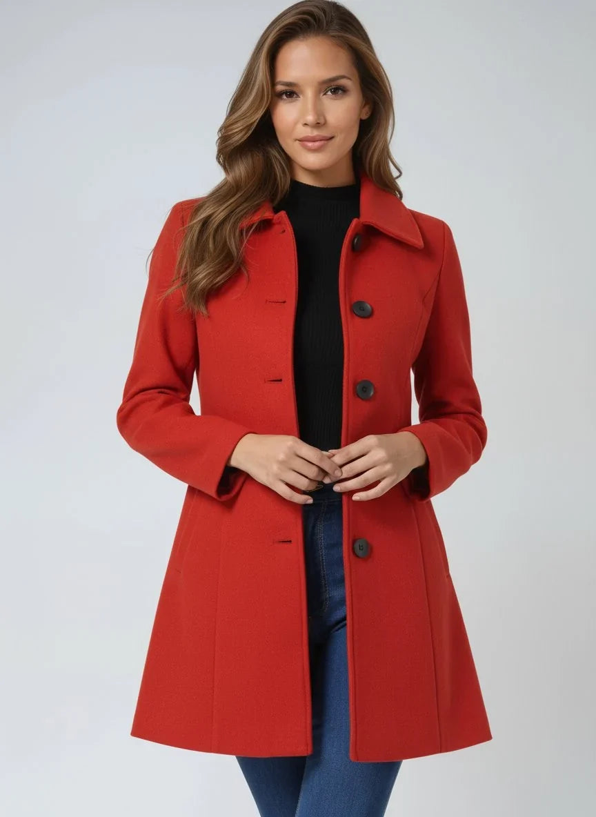 Women's Tailored Winter Coat - Button Front Structured Jacket