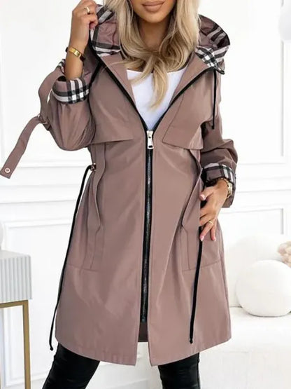 Women's Longline Winter Coat - Hooded Zip Up Jacket