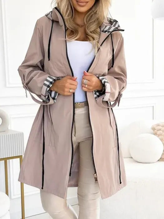 Women's Longline Winter Coat - Hooded Zip Up Jacket