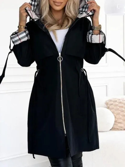 Women's Longline Winter Coat - Hooded Zip Up Jacket