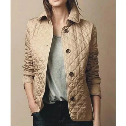 Women's Quilted Winter Jacket - Diamond Stitch Button Front