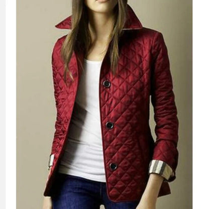 Women's Quilted Winter Jacket - Diamond Stitch Button Front