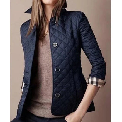 Women's Quilted Winter Jacket - Diamond Stitch Button Front