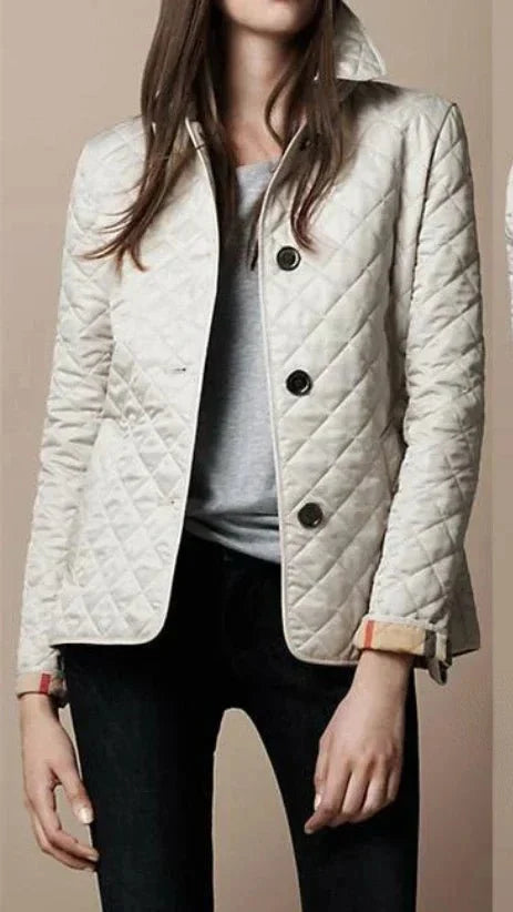 Women's Quilted Winter Jacket - Diamond Stitch Button Front