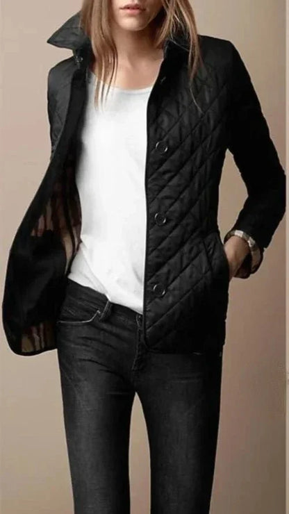 Women's Quilted Winter Jacket - Diamond Stitch Button Front