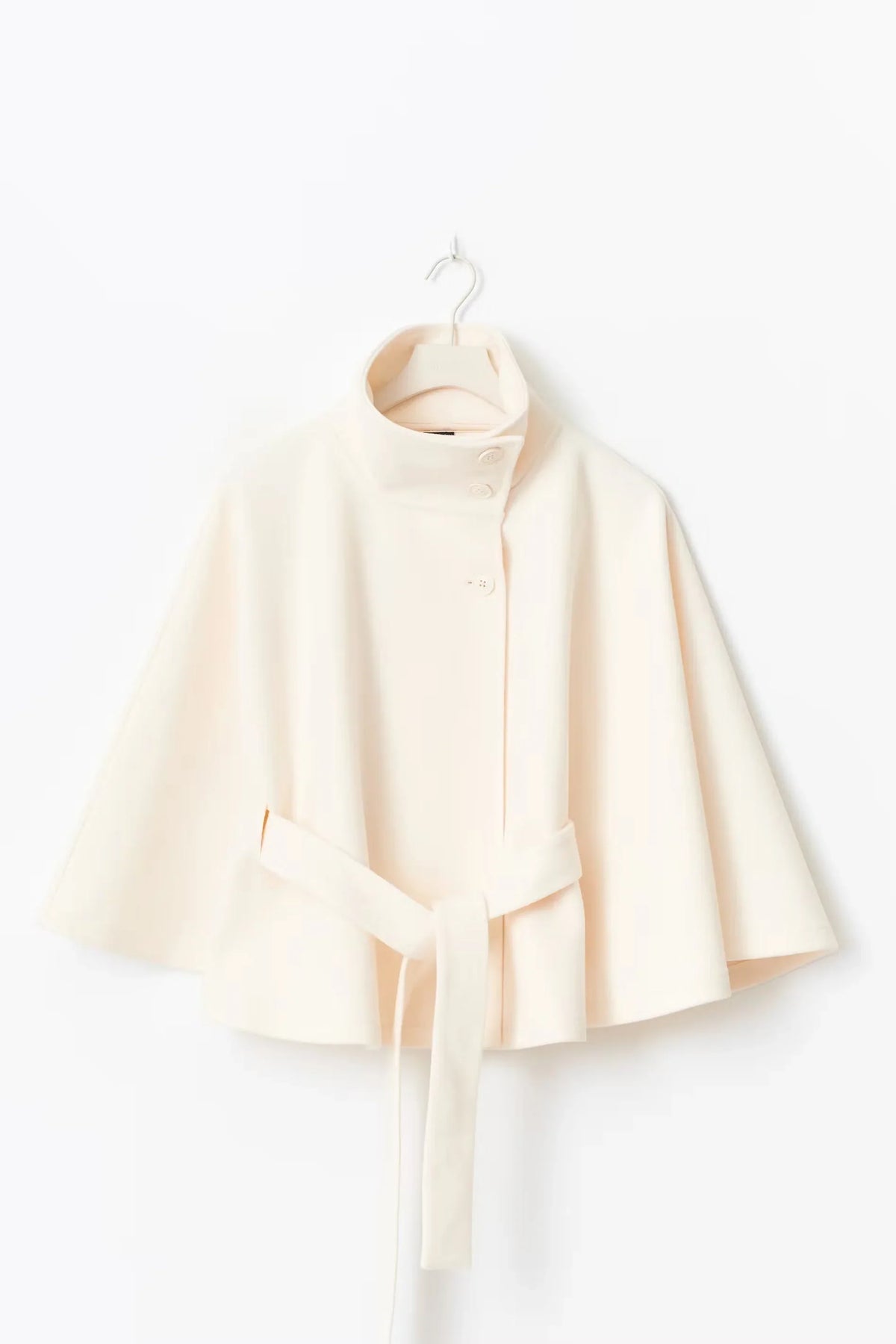Women’s Wool Cape Coat - High Neck Belted Winter Coat