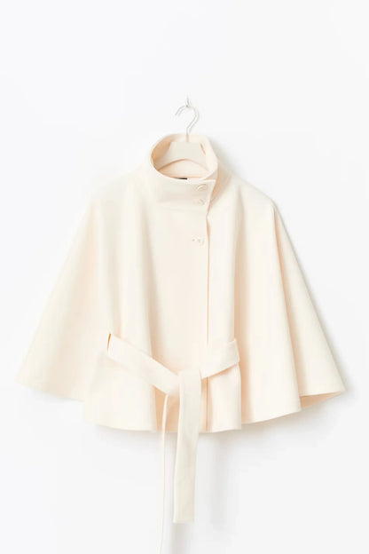 Women’s Wool Cape Coat - High Neck Belted Winter Coat