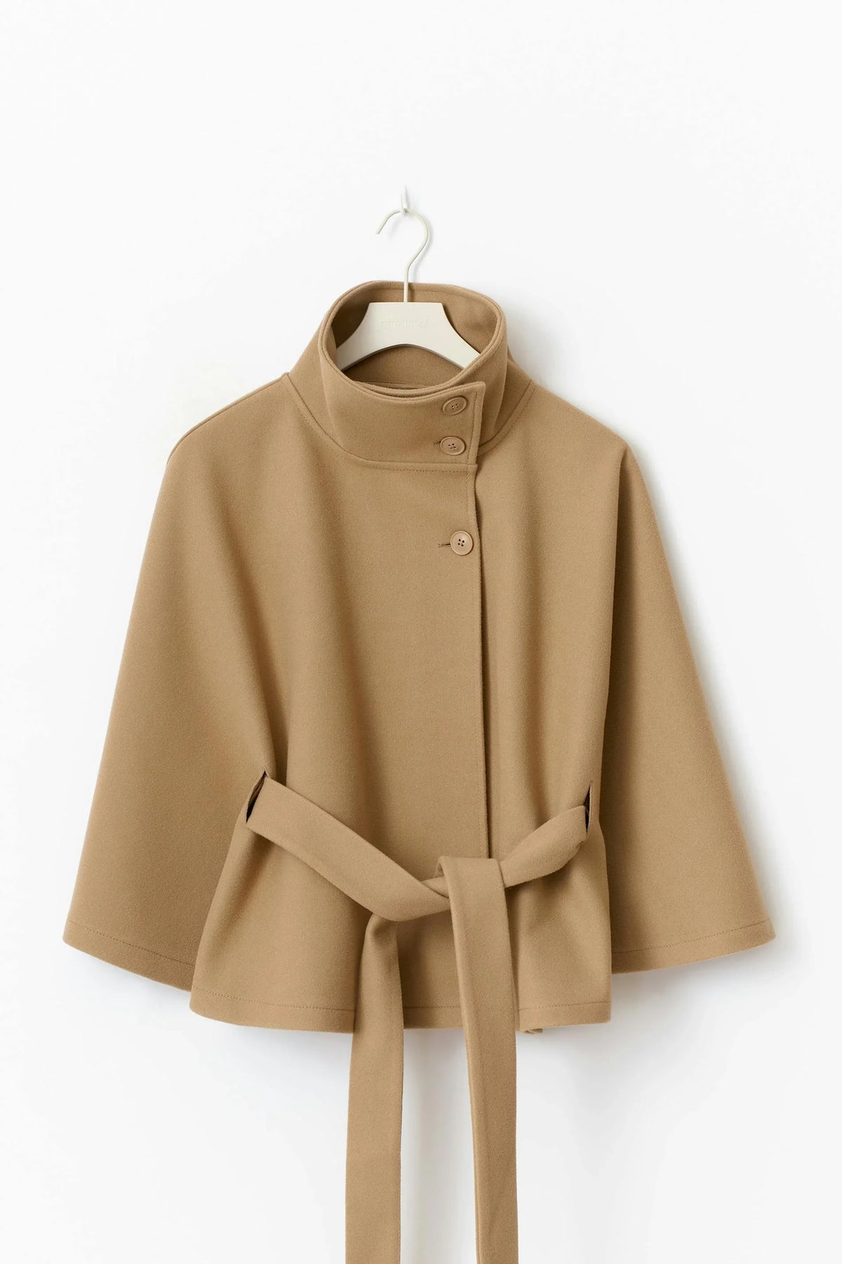 Women’s Wool Cape Coat - High Neck Belted Winter Coat