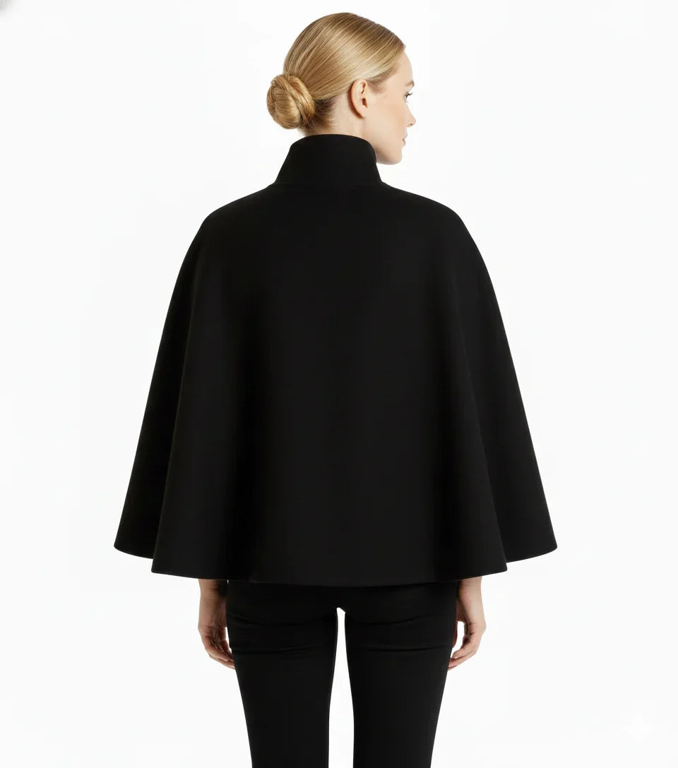 Women’s Wool Cape Coat - High Neck Belted Winter Coat