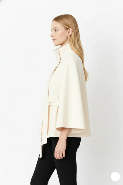 Women’s Wool Cape Coat - High Neck Belted Winter Coat