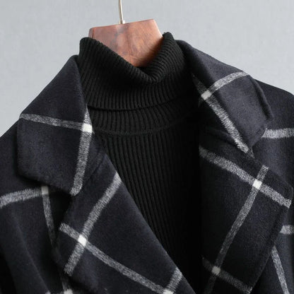 Women’s Wool Coat - Plaid Lapel Single Button Winter Coat