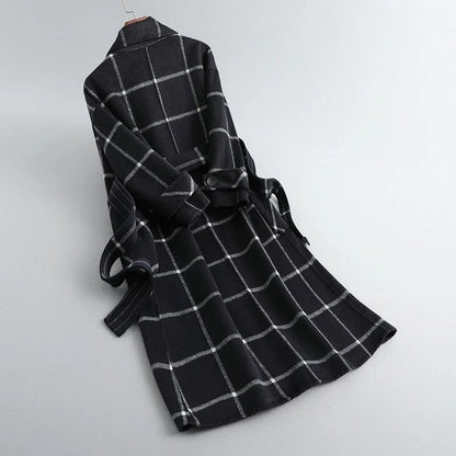 Women’s Wool Coat - Plaid Lapel Single Button Winter Coat