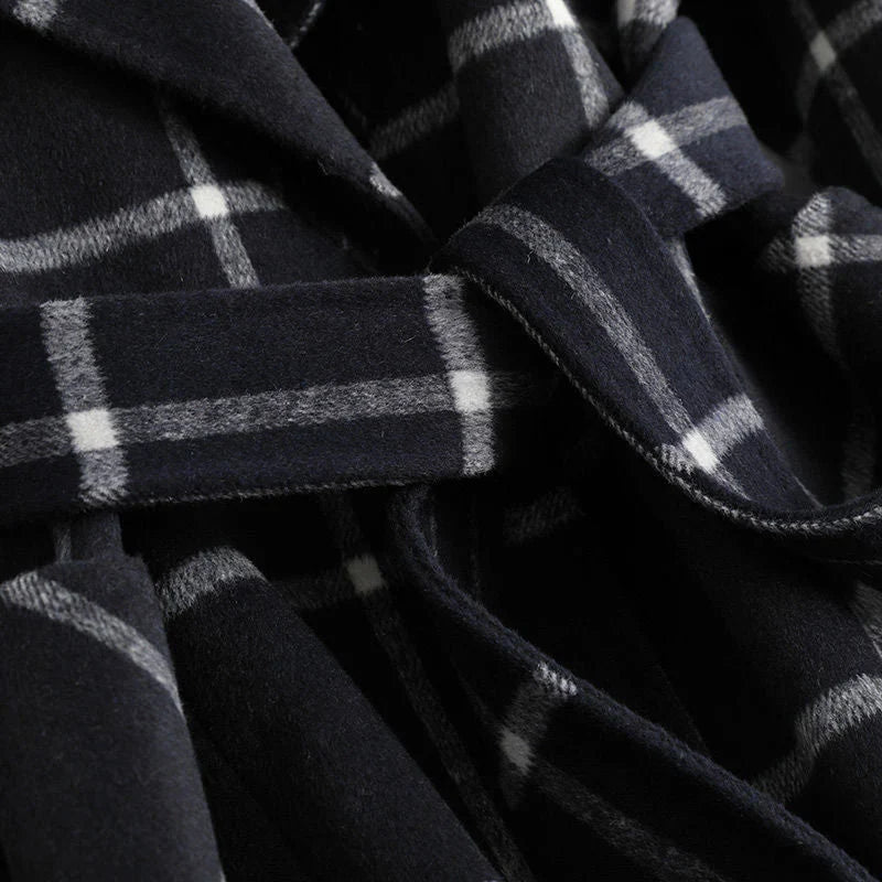 Women’s Wool Coat - Plaid Lapel Single Button Winter Coat