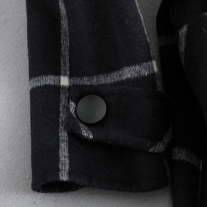 Women’s Wool Coat - Plaid Lapel Single Button Winter Coat
