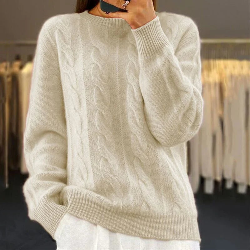 Women's Cable Knit Crewneck Sweater – Long Sleeve