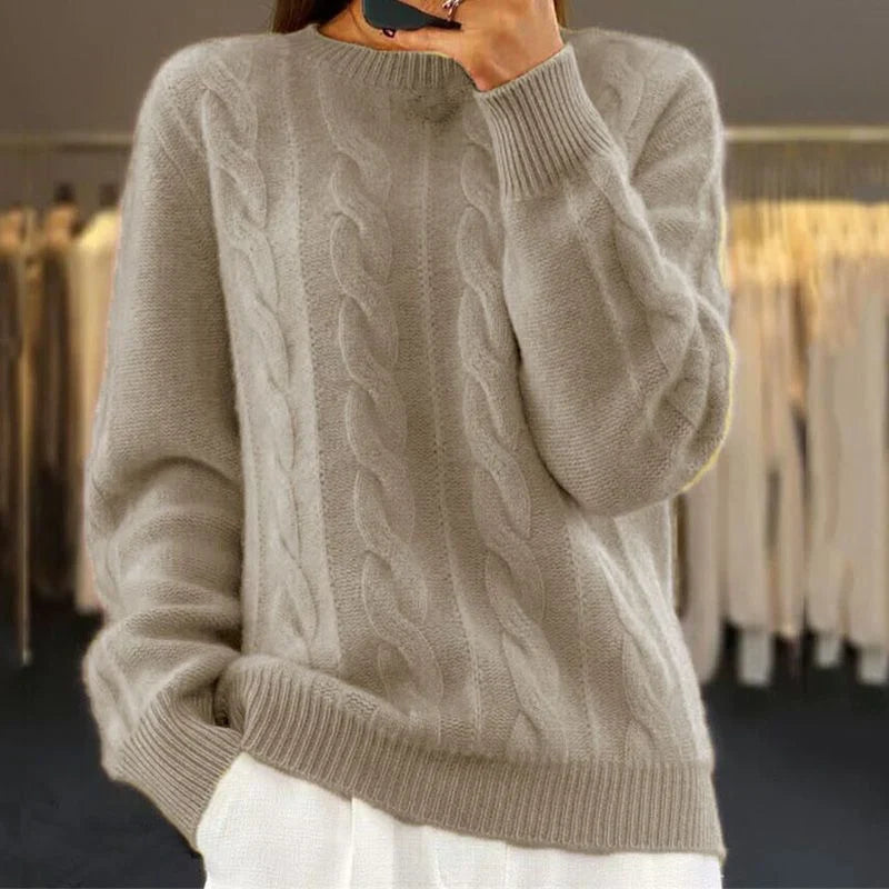 Women's Cable Knit Crewneck Sweater – Long Sleeve