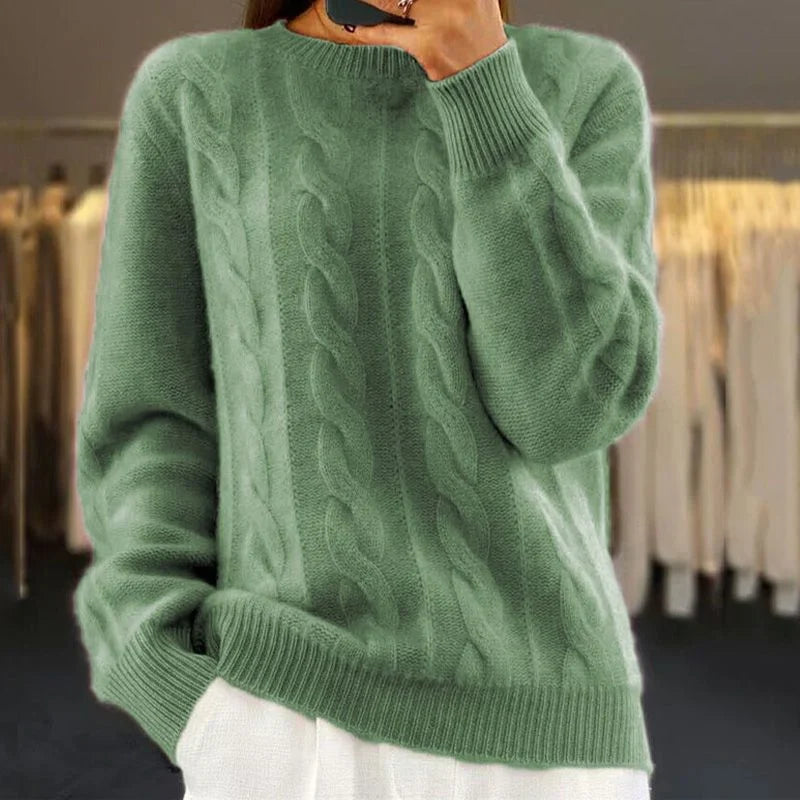 Women's Cable Knit Crewneck Sweater – Long Sleeve