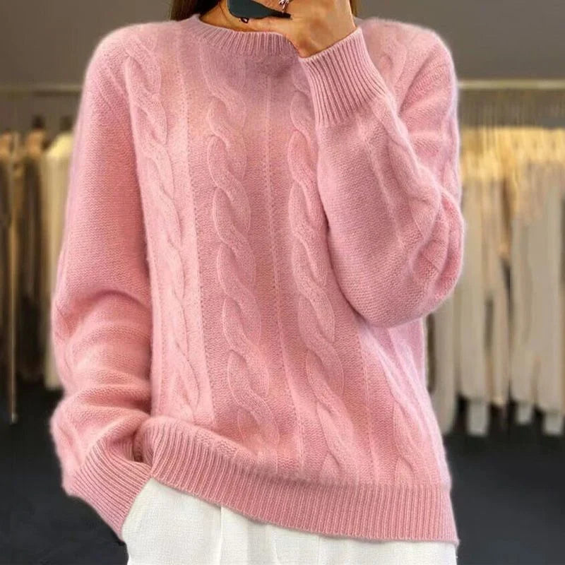Women's Cable Knit Crewneck Sweater – Long Sleeve