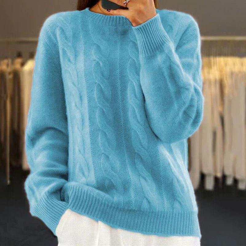 Women's Cable Knit Crewneck Sweater – Long Sleeve