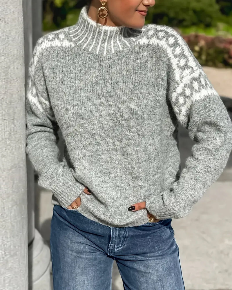 Women's Fair Isle Sweater – Mock Neck Long Sleeve