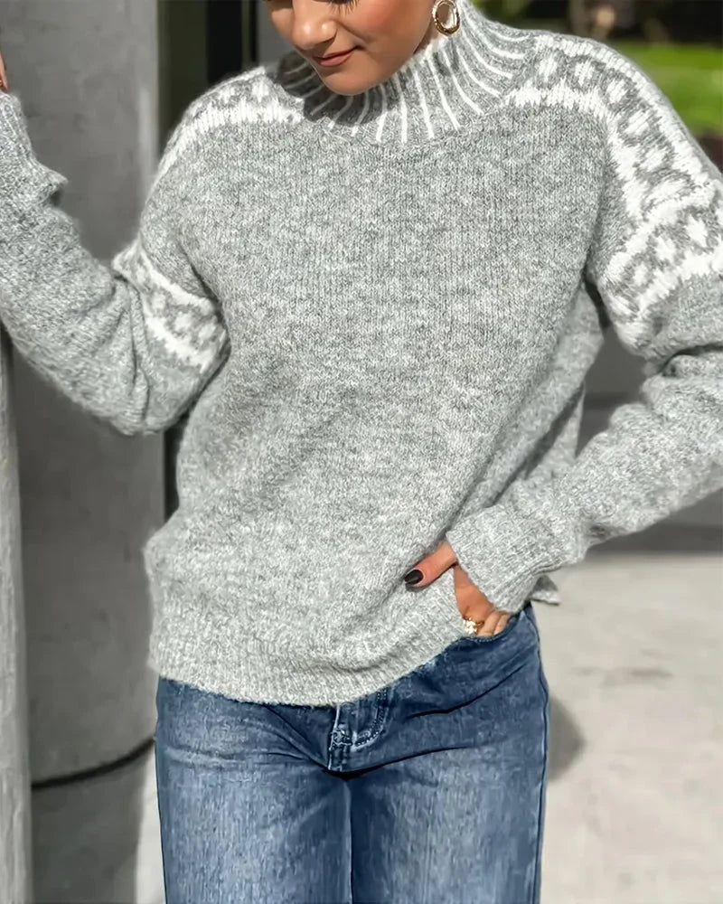 Women's Fair Isle Sweater – Mock Neck Long Sleeve
