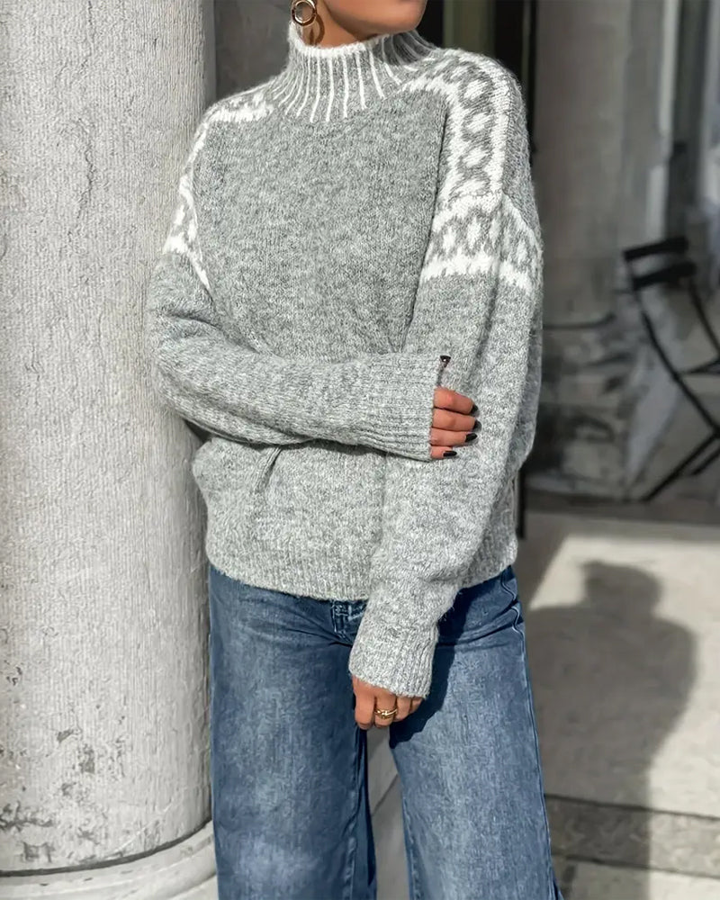 Women's Fair Isle Sweater – Mock Neck Long Sleeve