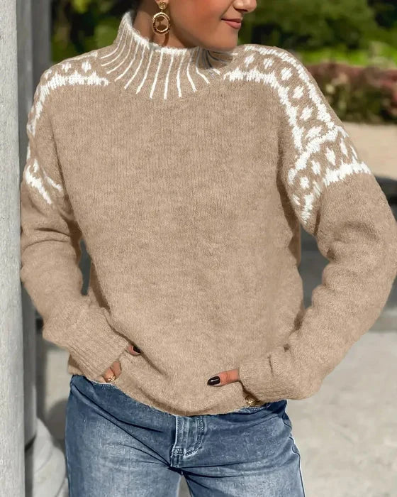 Women's Fair Isle Sweater – Mock Neck Long Sleeve