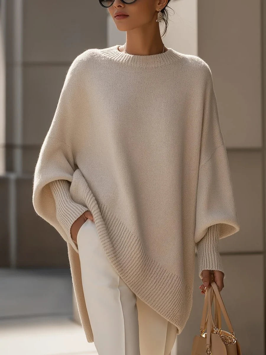 Women's Asymmetric Hem Knit Sweater – Oversized Fit