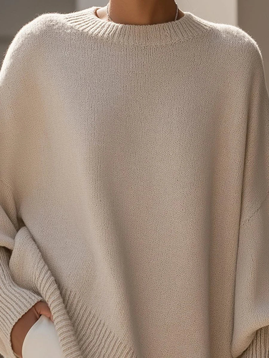 Women's Asymmetric Hem Knit Sweater – Oversized Fit