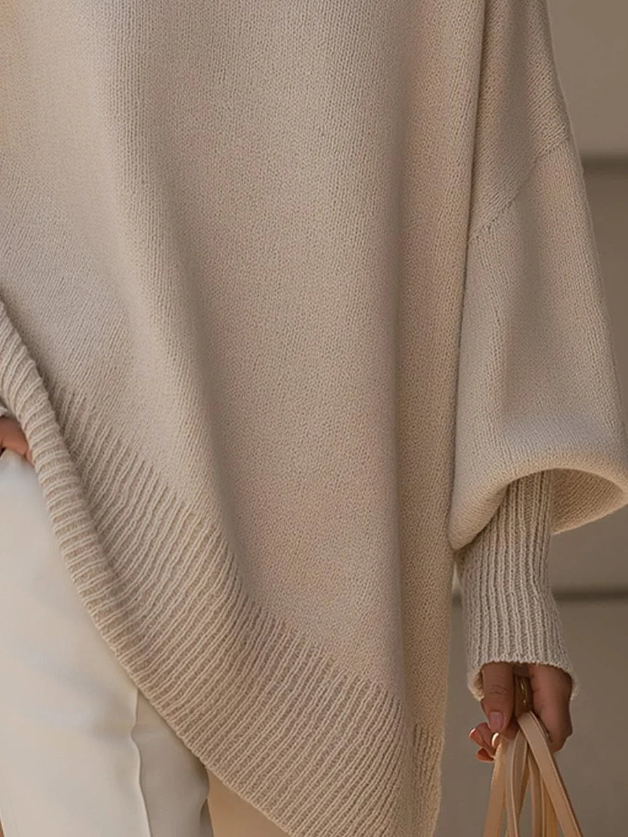 Women's Asymmetric Hem Knit Sweater – Oversized Fit
