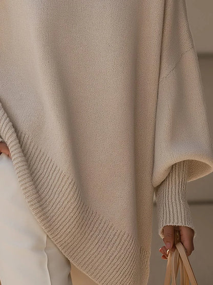 Women's Asymmetric Hem Knit Sweater – Oversized Fit