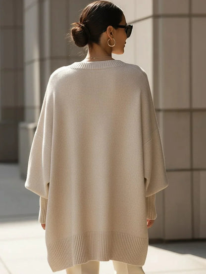Women's Asymmetric Hem Knit Sweater – Oversized Fit
