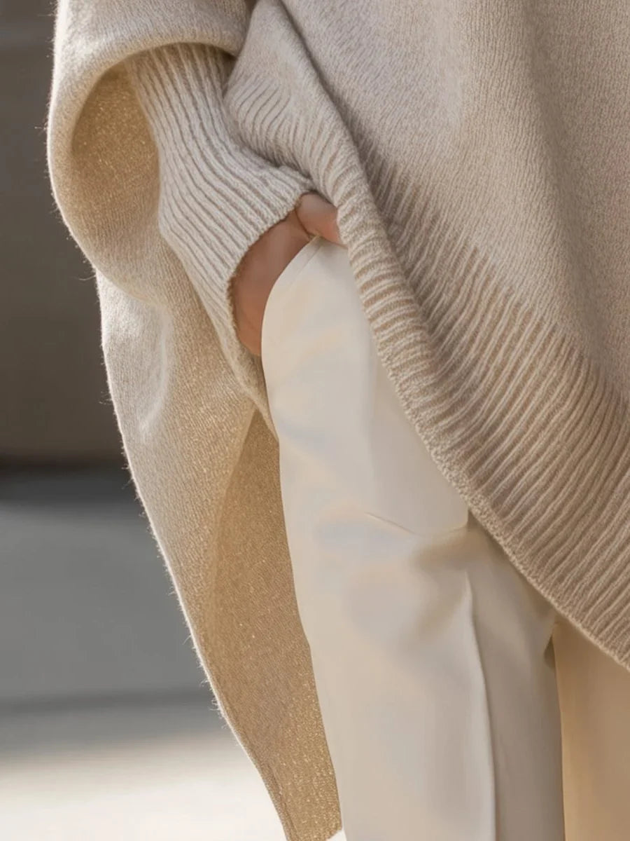 Women's Asymmetric Hem Knit Sweater – Oversized Fit