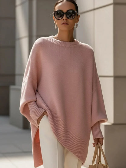 Women's Asymmetric Hem Knit Sweater – Oversized Fit