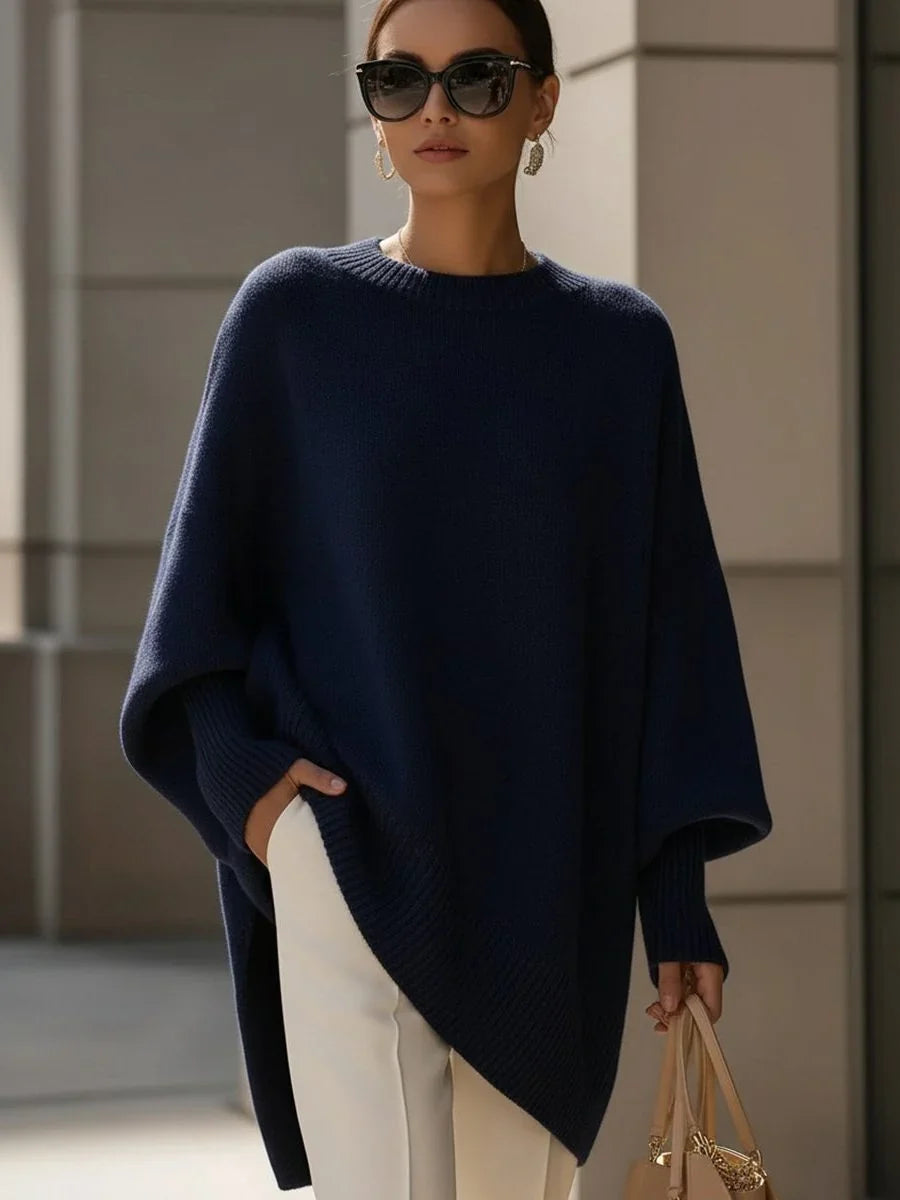 Women's Asymmetric Hem Knit Sweater – Oversized Fit