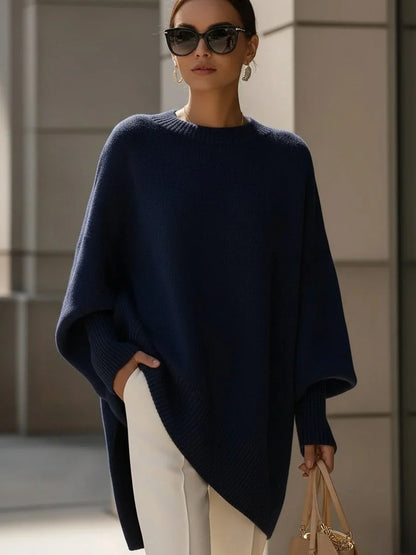 Women's Asymmetric Hem Knit Sweater – Oversized Fit
