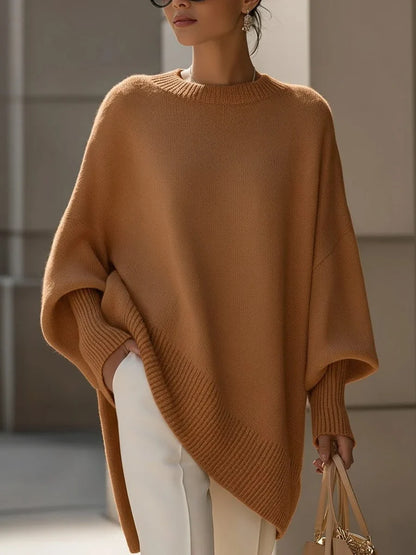 Women's Asymmetric Hem Knit Sweater – Oversized Fit