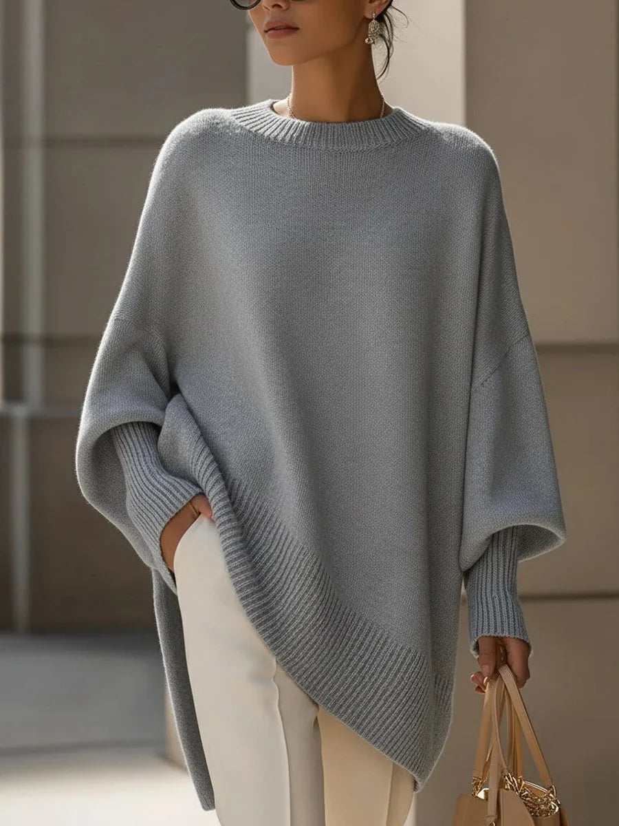 Women's Asymmetric Hem Knit Sweater – Oversized Fit