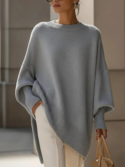 Women's Asymmetric Hem Knit Sweater – Oversized Fit