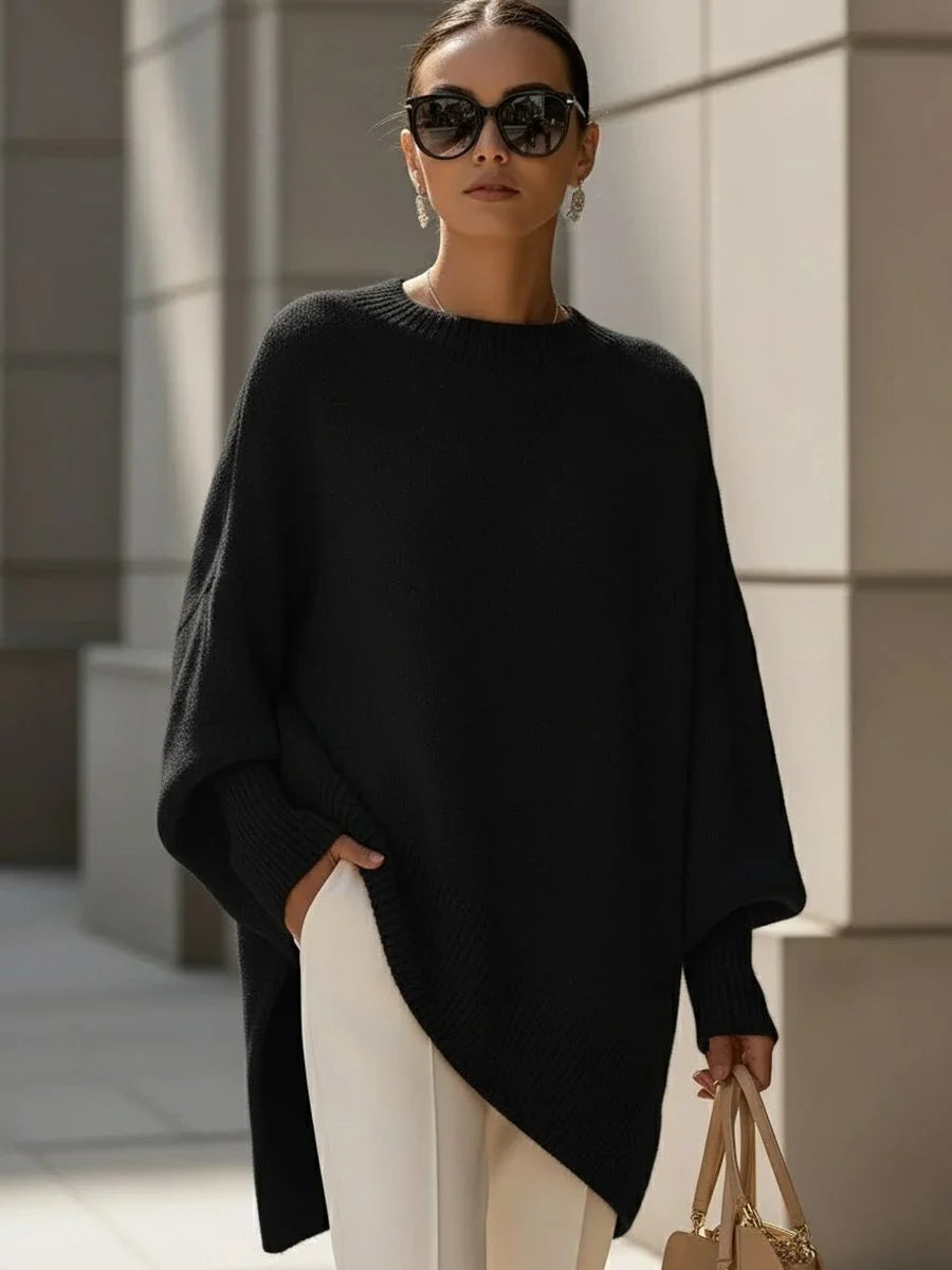 Women's Asymmetric Hem Knit Sweater – Oversized Fit