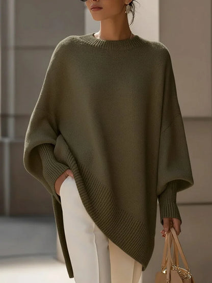 Women's Asymmetric Hem Knit Sweater – Oversized Fit