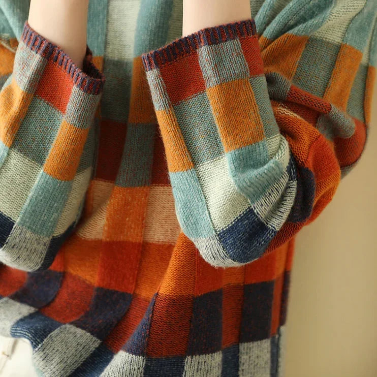 Women's Plaid Wool-Blend Turtleneck Sweater – Long Sleeve