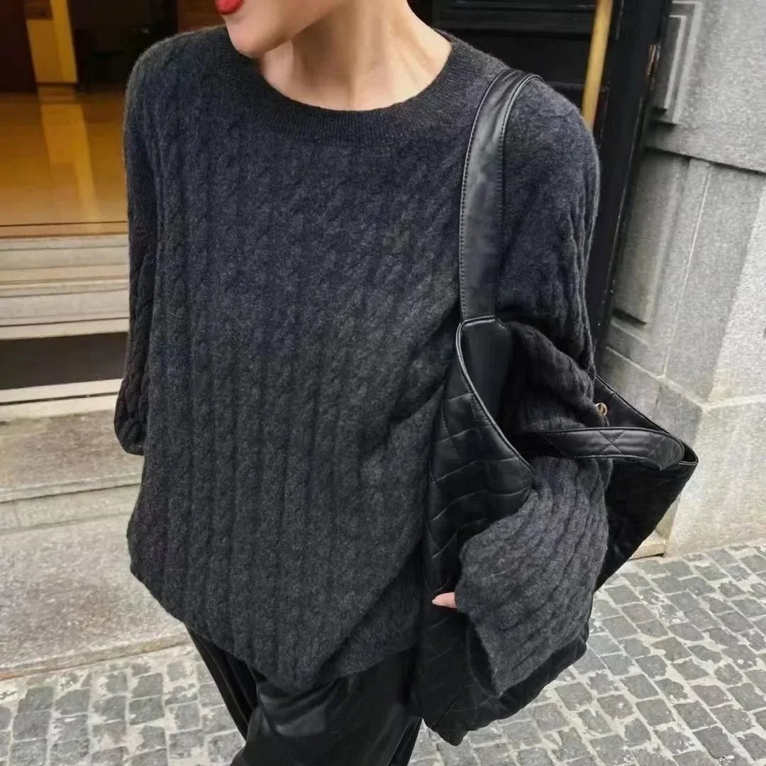 Women's Textured Knit Sweater – Crewneck Long Sleeve