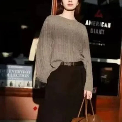 Women's Textured Knit Sweater – Crewneck Long Sleeve