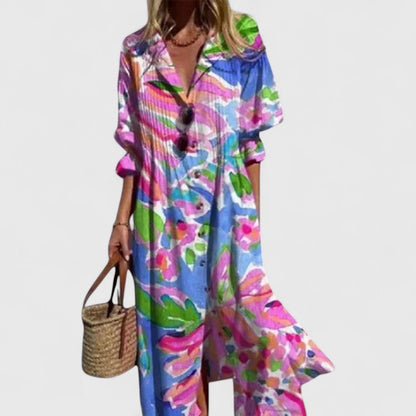 Steffi | Chic Button Floral Long Maxi Dress for Summer Fashion Outfit
